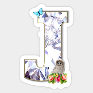 Name Initial Letter J and Baby Owl Sticker